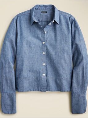 J. Crew Medium Blue Chambray Cropped Button-Front Shirt